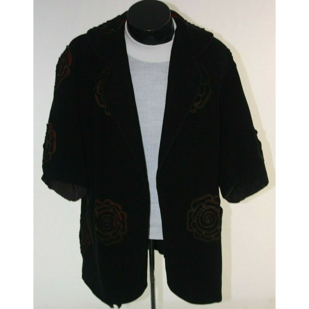 Streets Astoria‎ Room Jacket Womens M Black Rose Embroidery Vintage 1930s Wool